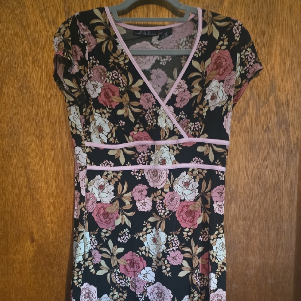 FLP Floral Wrap Dress with Pink and Gold Accents